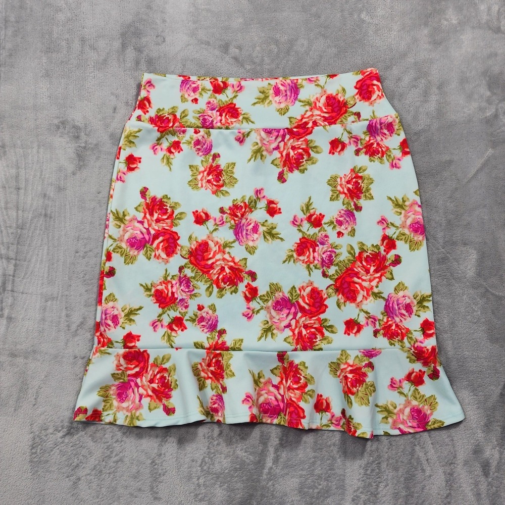 NEW Agnes & Dora Skirt‎ Womens XL Multicolor Floral Ruffled Hem Flounce Trumpet